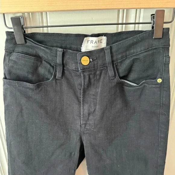 Frame LE HIGH STRAIGHT JEAN - FILM NOIR black cropped size 27 high rise - Picture 6 of 9
